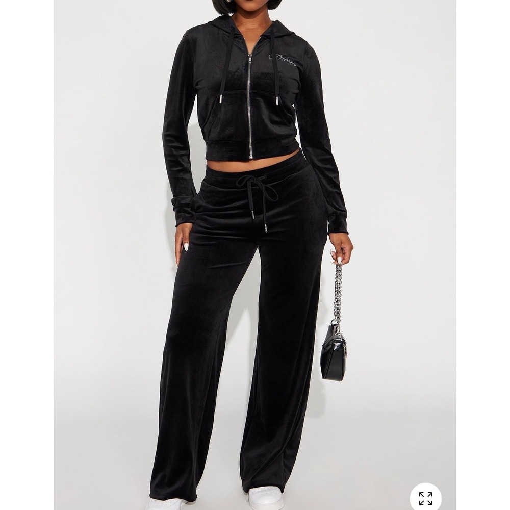 Iris Tracksuit Set Cropped Zip Up Hoodie Wide Leg Pants Dream Rhinestone